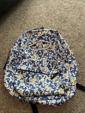 Vans Blue Floral Backpack with Yellow Accents